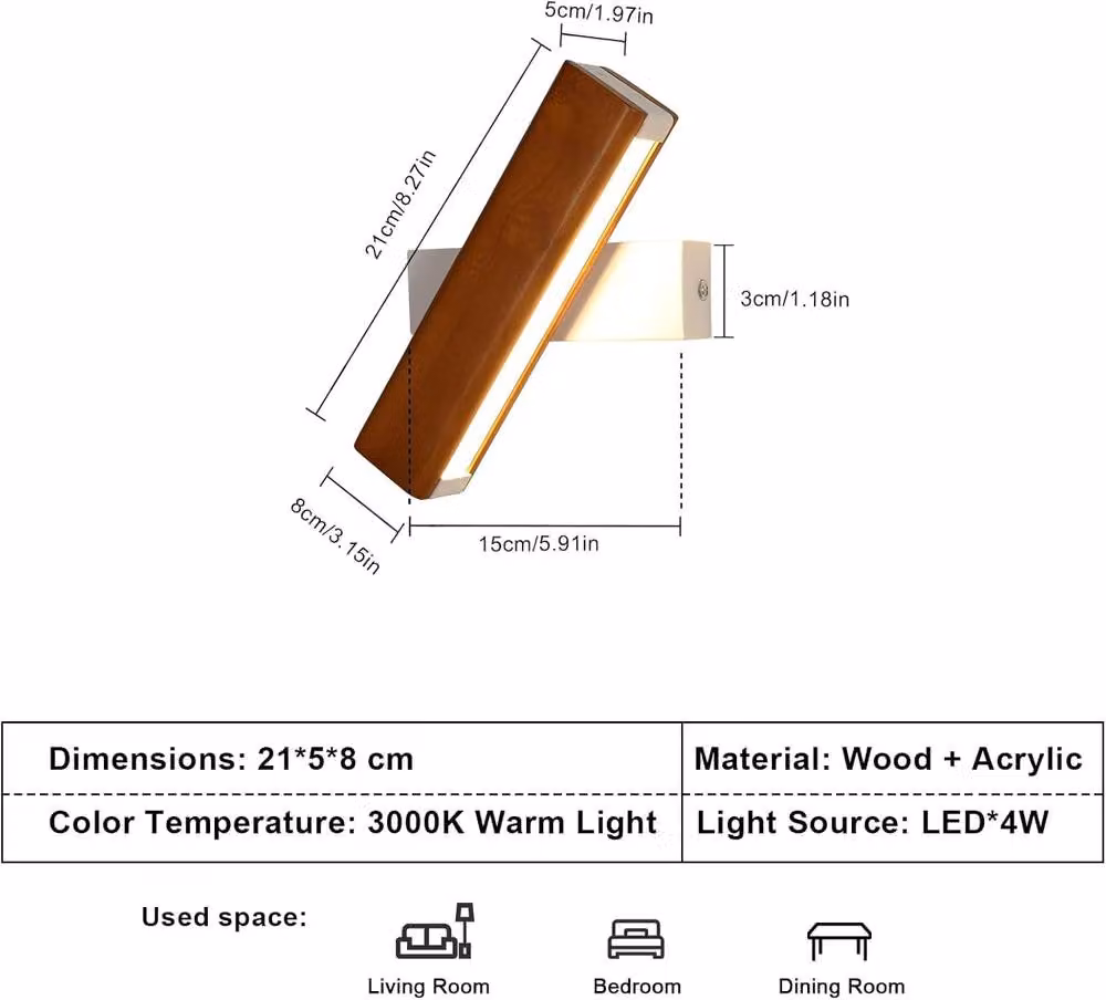 COMELY Adjustable Wooden LED Indoor Wall Lights with Warm White 3000K Illumination – 4