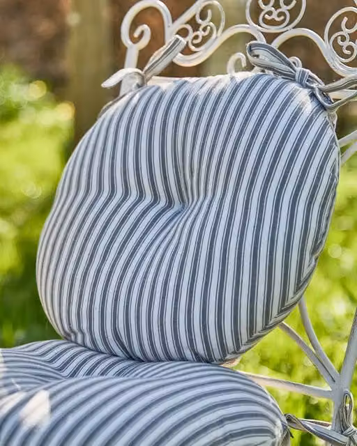 Dibor Set of 2 Grey Striped Round Outdoor Garden Chair Seat Pad Cushions, Diameter: 40 cm – 1