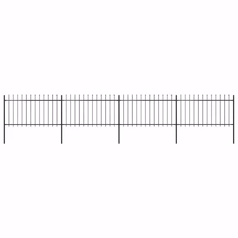 Berkfield Home Elegant Garden Fence with Spear Top, Powder-Coated Steel, Black, W: 6.8 m, H: 1 m
