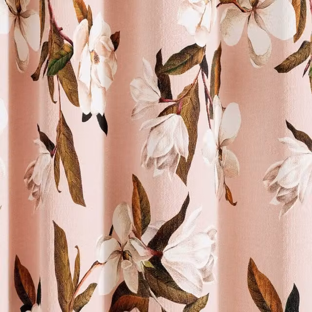 Ted Baker Opal Floral Cotton Lined Eyelet Curtains in Pink and Silver, Width: 228.6 cm, Height: 182.88 cm – 1