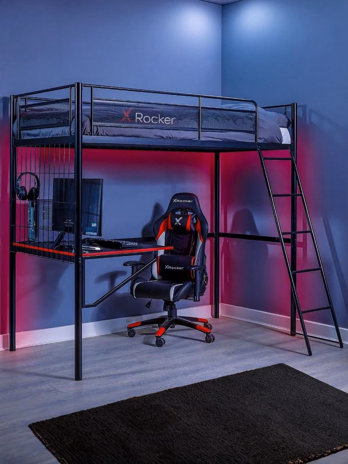 X Rocker Icarus XL High Sleeper Bed with Gaming Desk in Black and Red