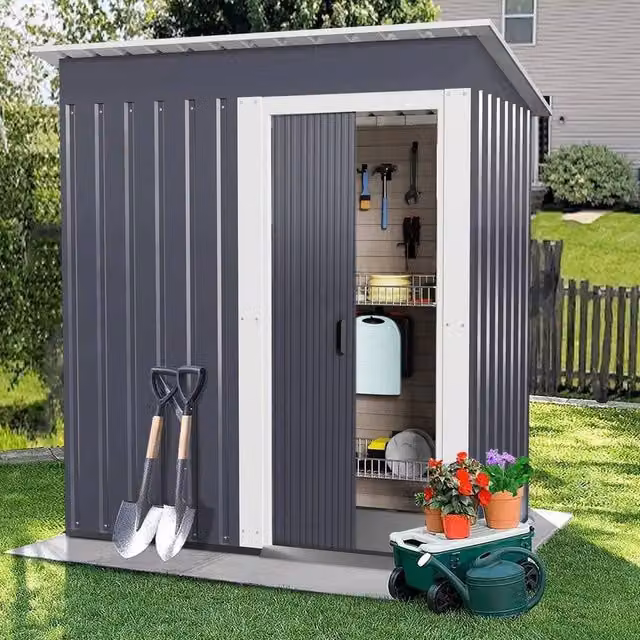 NESTLUNE Dark Grey Metal Garden Shed with Double Doors and Gable Roof – 1