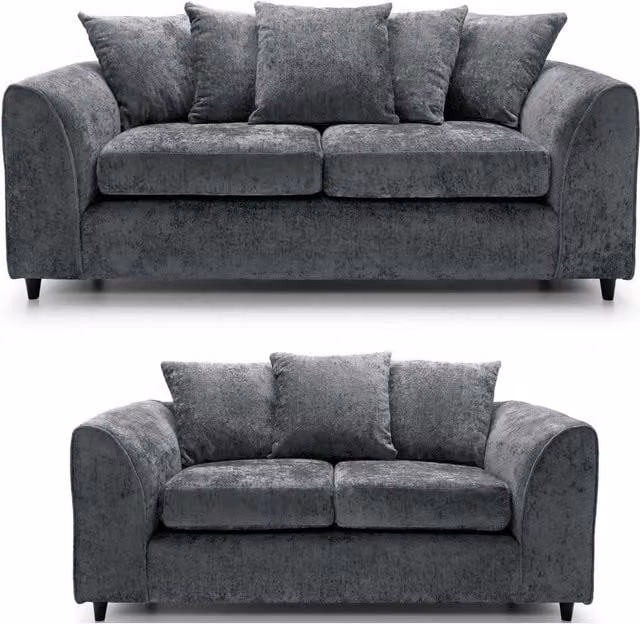 LUXURY LIFE Dylan Chenille Fabric Sofa Set in Grey with Solid Wood Frame and Scatter Cushions