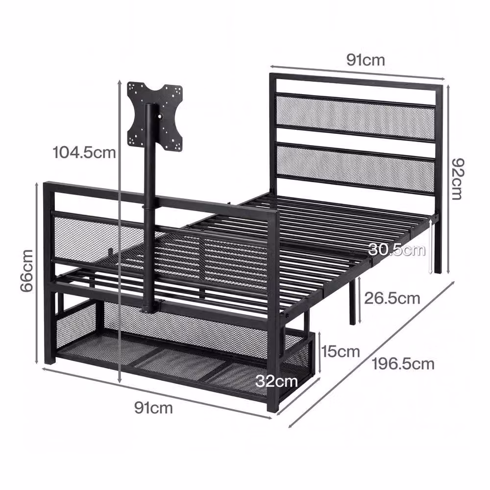 FORGEVIO Black Metal Single Gaming Bed Frame with USB Charging Port and Side Compartments, W/D: 60 x 120 cm – 2