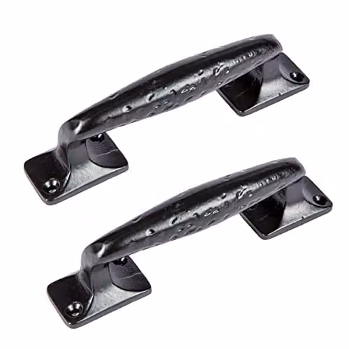 Hammer and Tongs Forged Iron Barn Door Handle, Matt Black, Pack of 2, Height: 150 mm