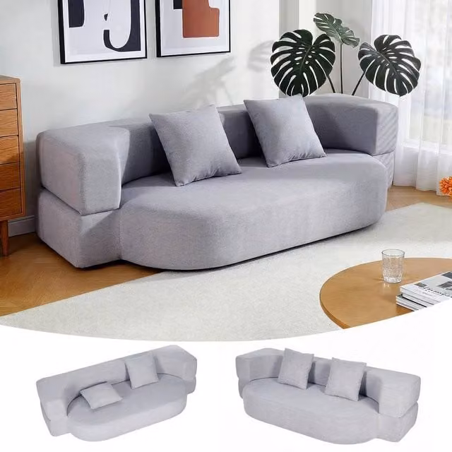 FORGEVIO Modern Grey Fabric Single Recliner Sofa Bed with Armrests – 1