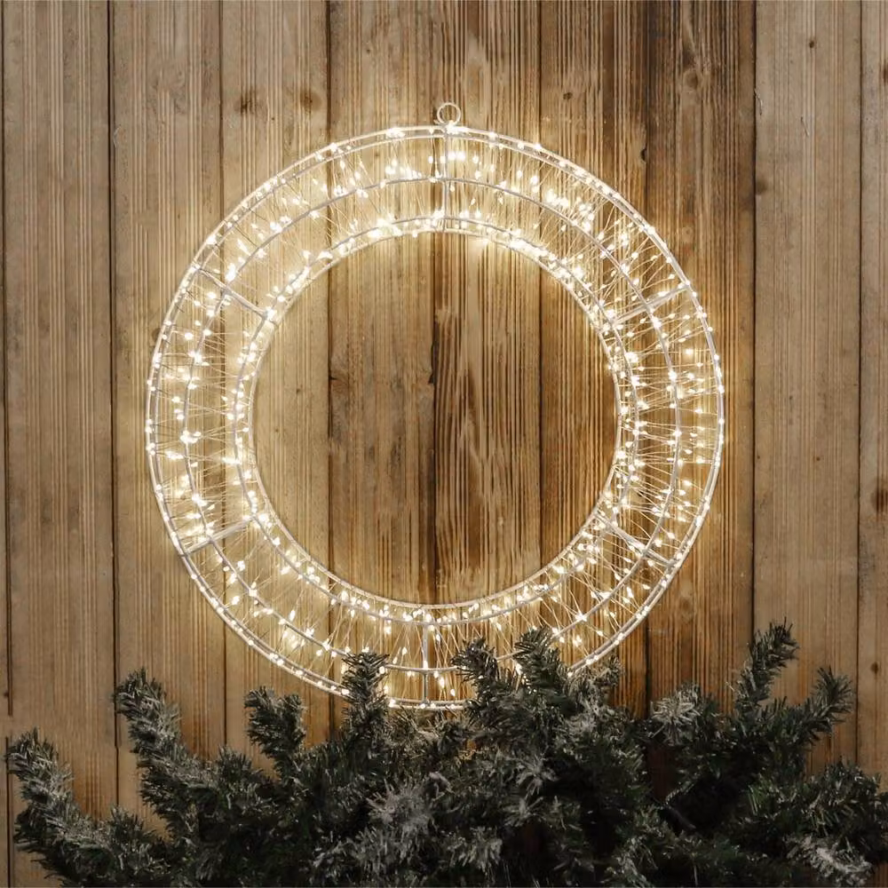 Pegdev Christmas Pre-Lit Micro LED Wreath with Timer, Cool White, Diameter: 50 cm, Depth: 5 cm – 2
