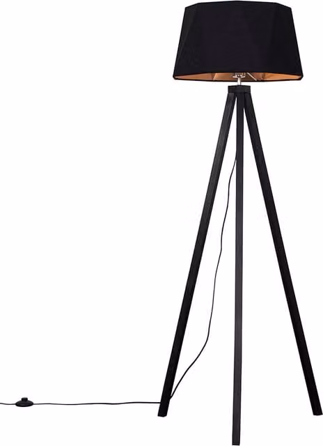 ValueLights Modern Black Wood Tripod Floor Lamp with Black and Copper Light Shade