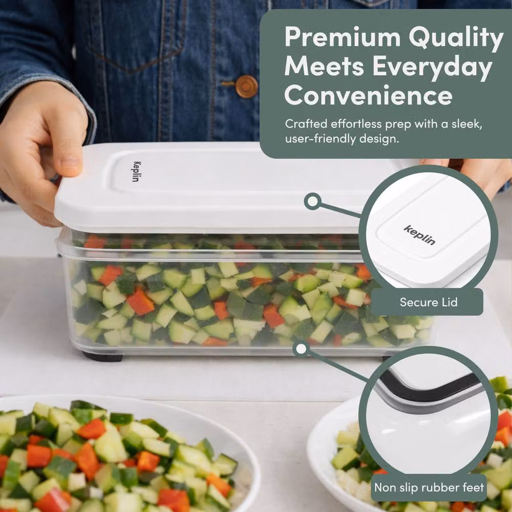 Keplin 4-in-1 Vegetable Chopper with Container and 4 Interchangeable Blades in White – 4