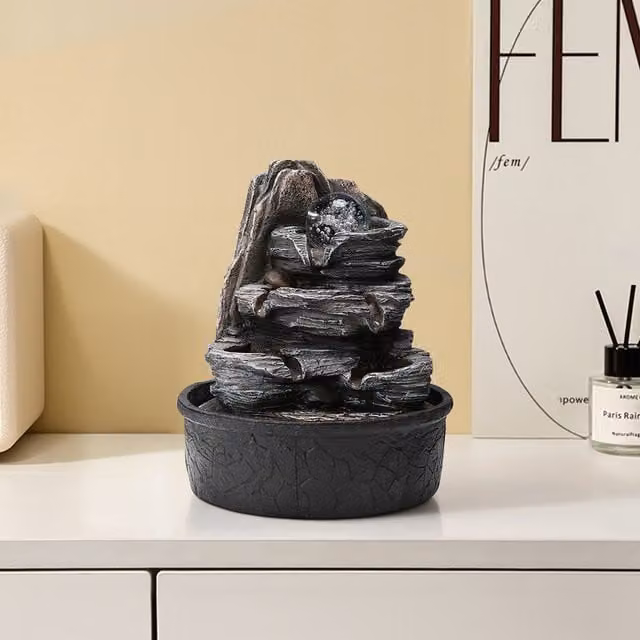 Breeins Rock Cascade Resin Stacking Tabletop Water Feature Fountain in Green, Sand or Grey