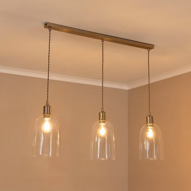 ValueLights Kira Glass Dome 3 Drop Bar Ceiling Pendant Light in Silver with LED Bulbs