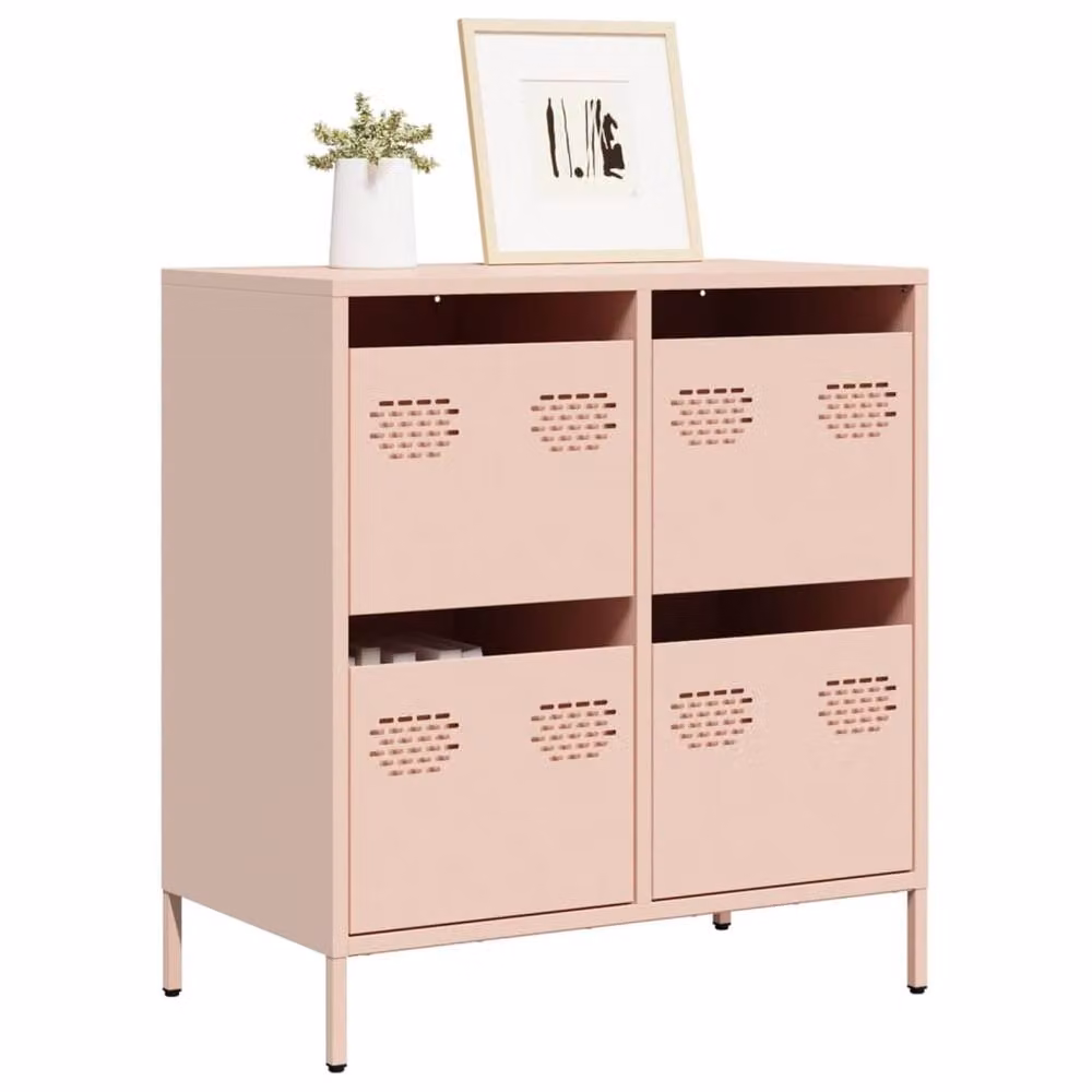 Berkfield Home Pink Modern Sideboard in Matt Cold-rolled Steel, W: 68 cm, D: 39 cm, H: 73.5 cm – 2