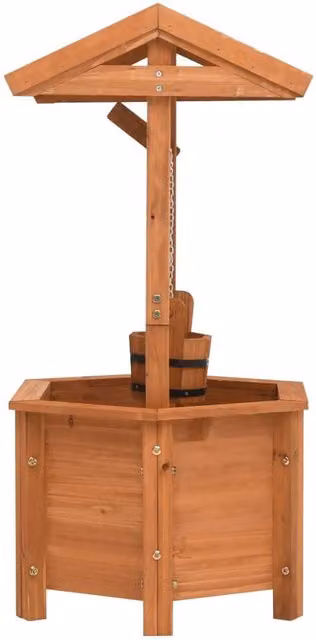 Berkfield Home Garden Wishing Well Planter in Brown Firwood, W/D/H: 40 x 40 x 84 cm