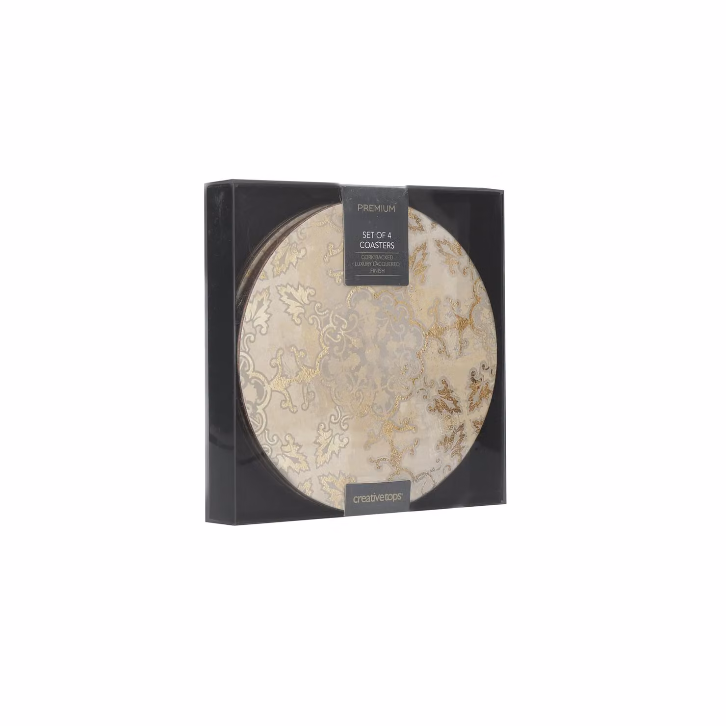 Creative Tops Gold Impressions Round Cork Backed Coaster Set, Gold and Grey, Diameter: 12 cm, Set of 4 – 4