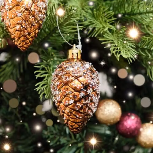 Melody Maison Set of 3 Gold and Bronze Sequin Pinecone Bauble Decorations, Diameter: 6.5 cm – 2