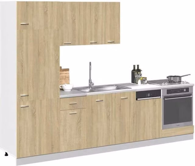 Berkfield Home Lyon 7 Piece Modern Kitchen Cabinet Set in Sonoma Oak and Beige – 1