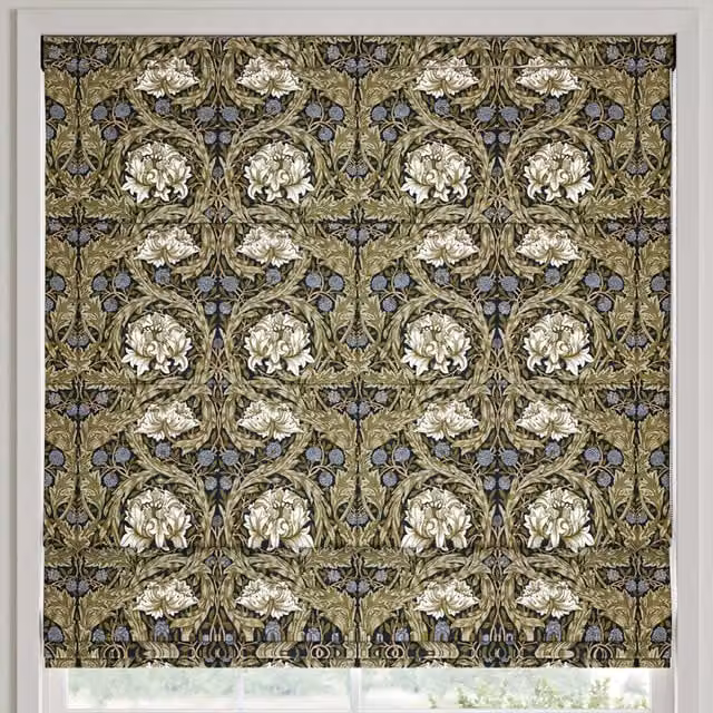 William Morris At Home African Marigold Made to Measure Blackout Roman Blind in Cornflower Blue and Green Floral Pattern
