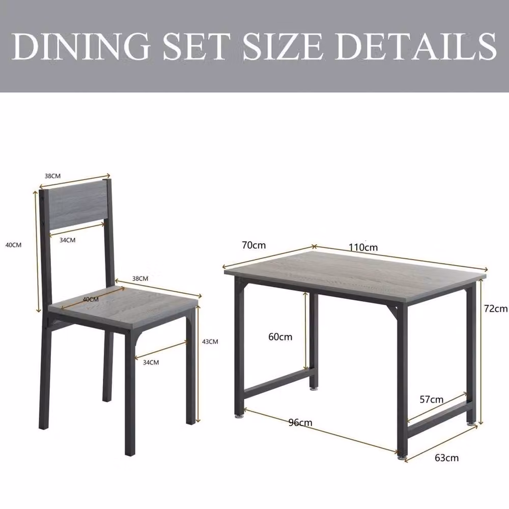 VOGREX 5-Piece Rustic Grey Dining Set with Rectangular MDF Top and Metal Frame – 2