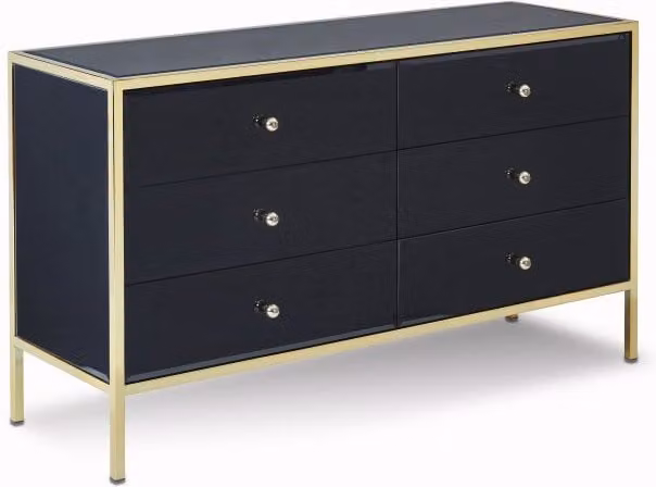 Birlea Fenwick 6 Drawer Chest in Black and Gold with Glass and Metal Details – 1