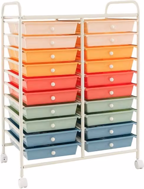 Costway 20 Drawer Mobile Storage Trolley with Castors, Multicolour and Silver Utility Organiser for Home or Office – 1