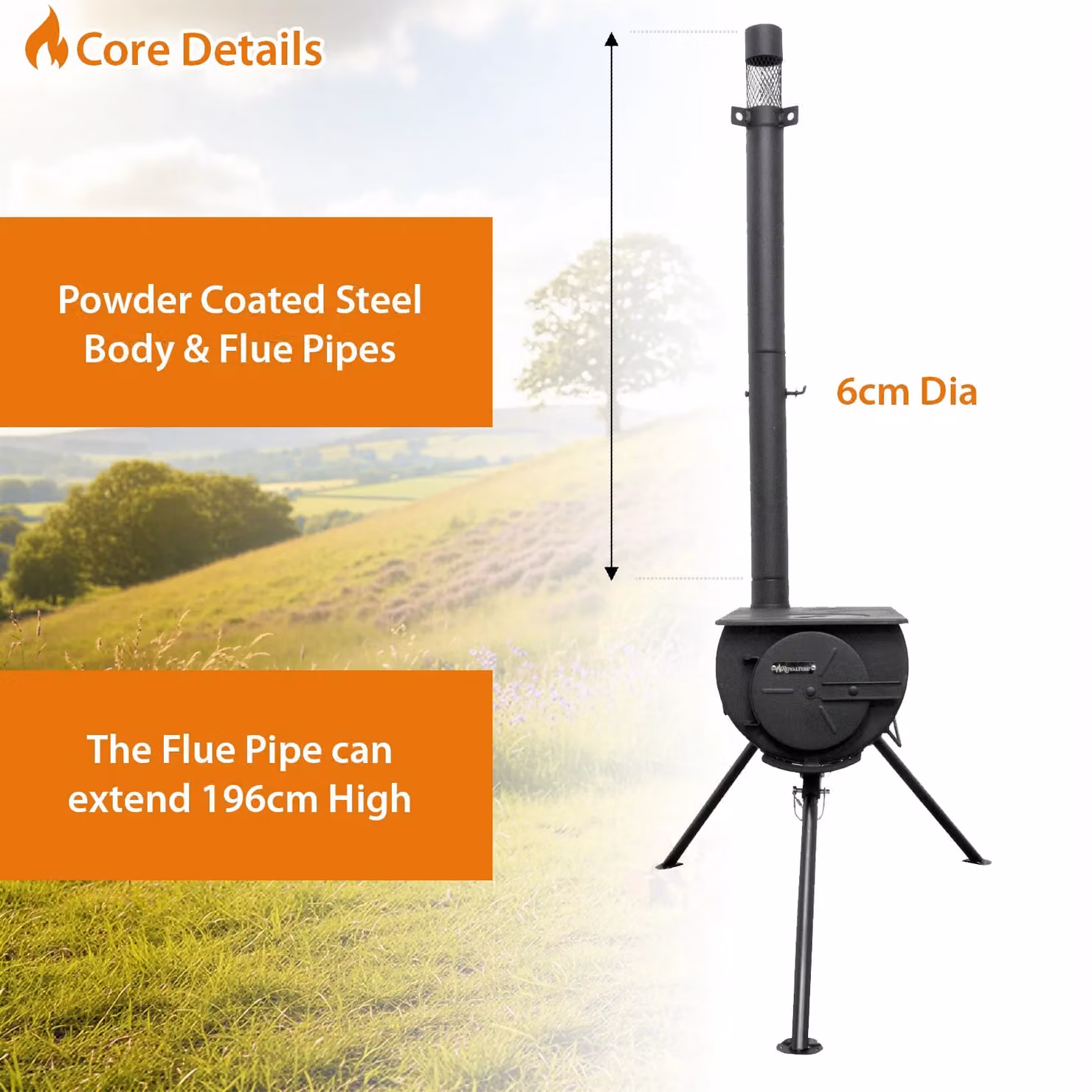 RoyalFire Orion Portable Tri-Pod Tent Stove in Black, W/D/H: 45 x 30 x 25 cm – 4