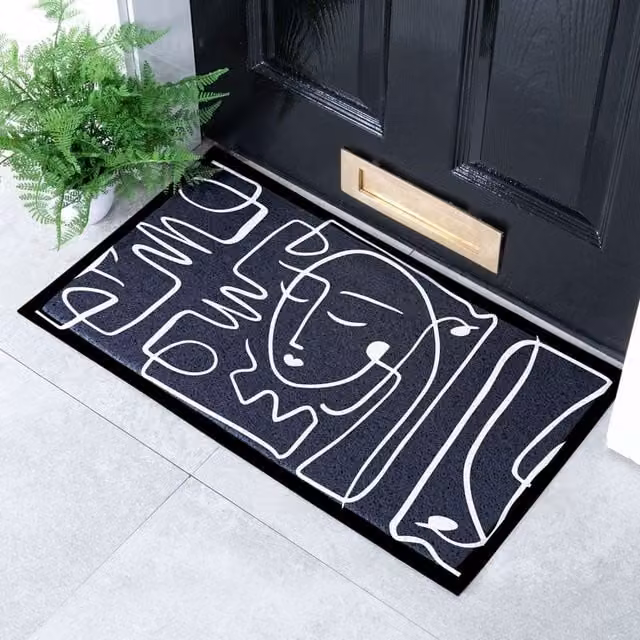 Artsy Mats Face Lines Abstract Indoor and Outdoor Doormat, Black, W/D/H: 70 x 40 cm