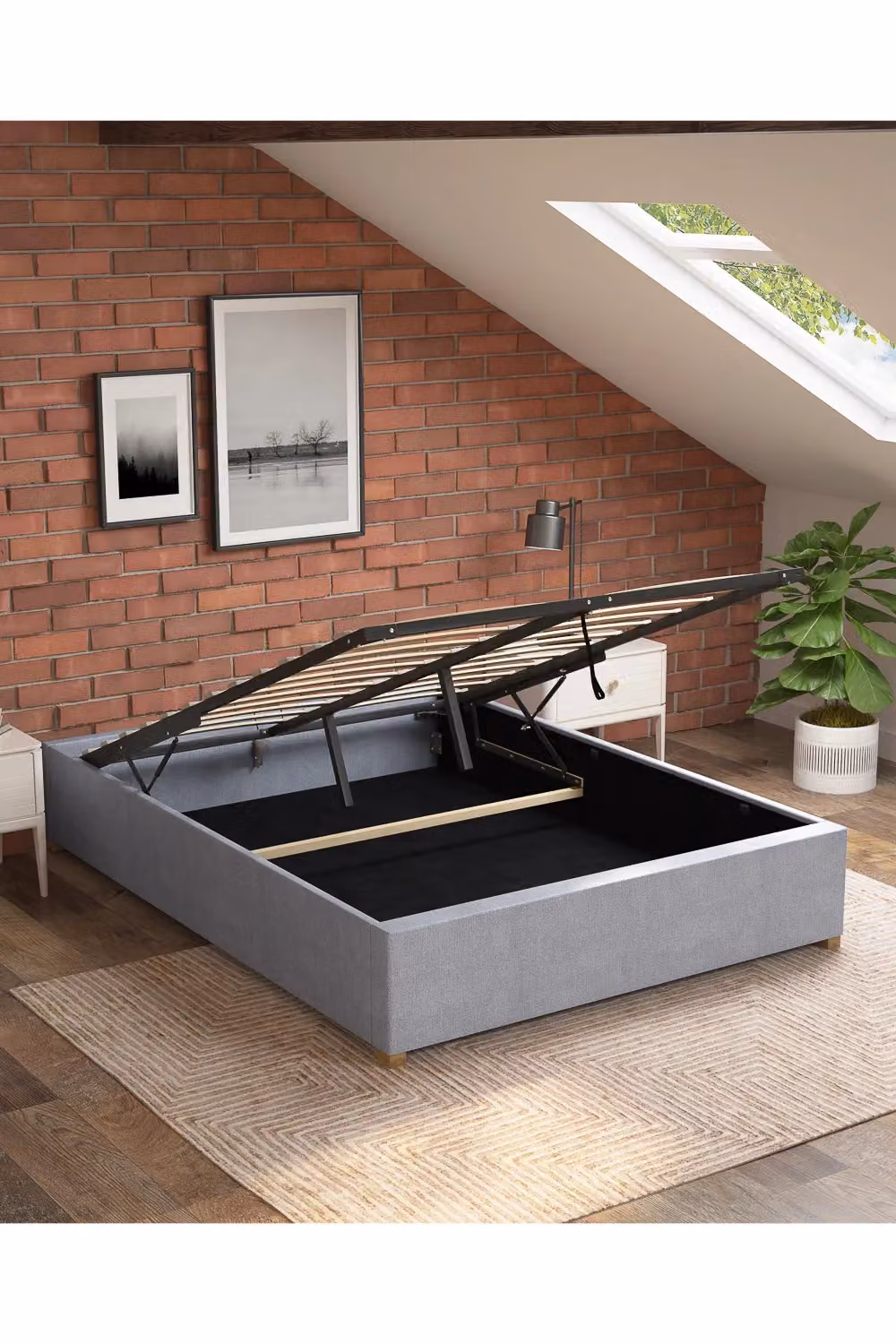 Aspire Upholstered Platform Ottoman Bed Frame in Silver Kimiyo Linen Fabric, Super King, 200 x 200 cm – 3