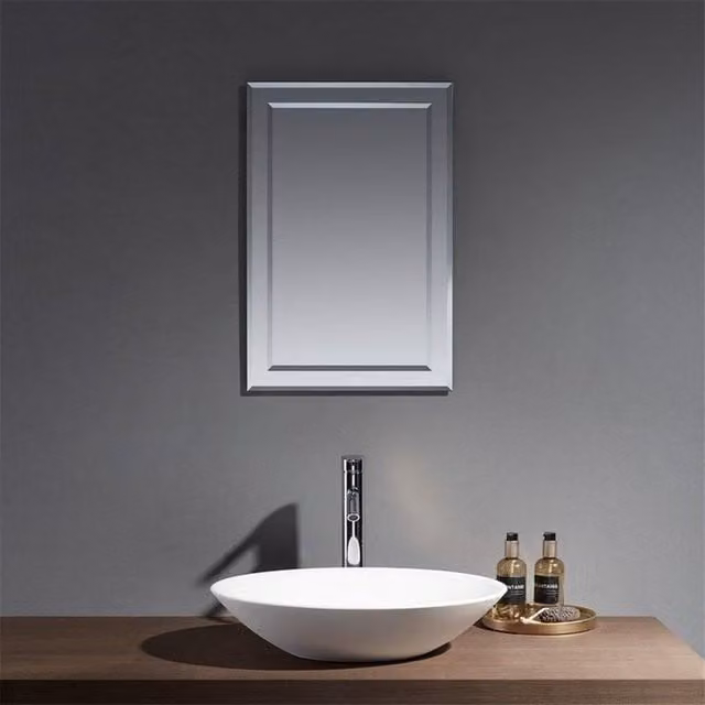 Clifton Deluxe Rectangular Bevelled Edge Bathroom Wall Mirror in Beige, W: 40 cm, H: 60 cm