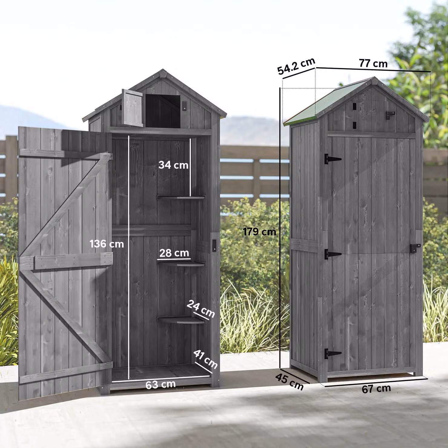 Outsunny Grey Wooden Garden Storage Shed with Internal Shelving, W/D/H: 77 x 54 x 179 cm – 4