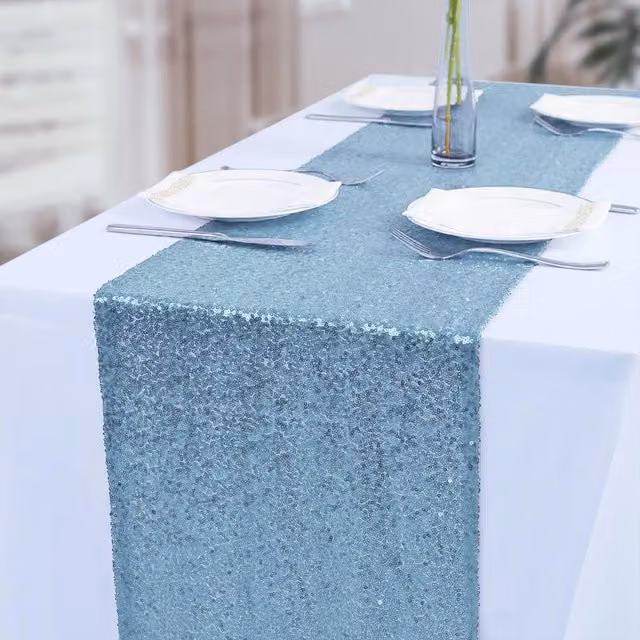 Trimming Shop Neel Blue Glitter Sequin Rectangular Table Runner, W/D/H: 27.94 x 274.32 x 27.94 cm