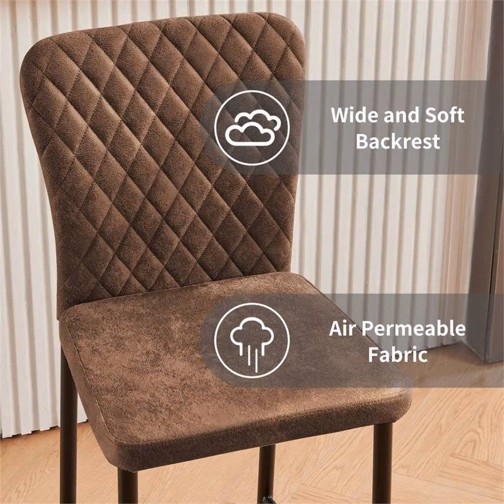 PAWNORA Set of 4 Brown Modern Faux Suede Bar Stools with Metal Frame – 3