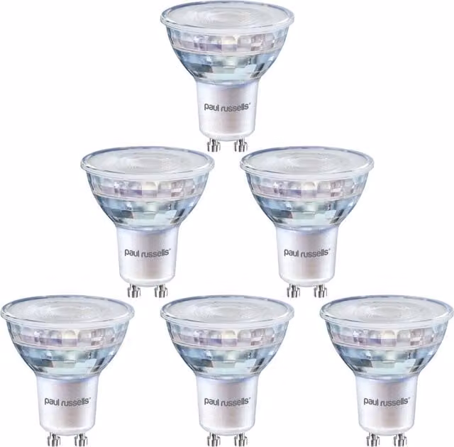 Paul Russells 5.5W GU10 LED Warm White Bulb, 75W Equivalent, White, Pack of 6