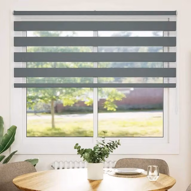 Berkfield Home Grey Striped Polyester Day and Night Zebra Blind W: 160 cm, H: 100 cm