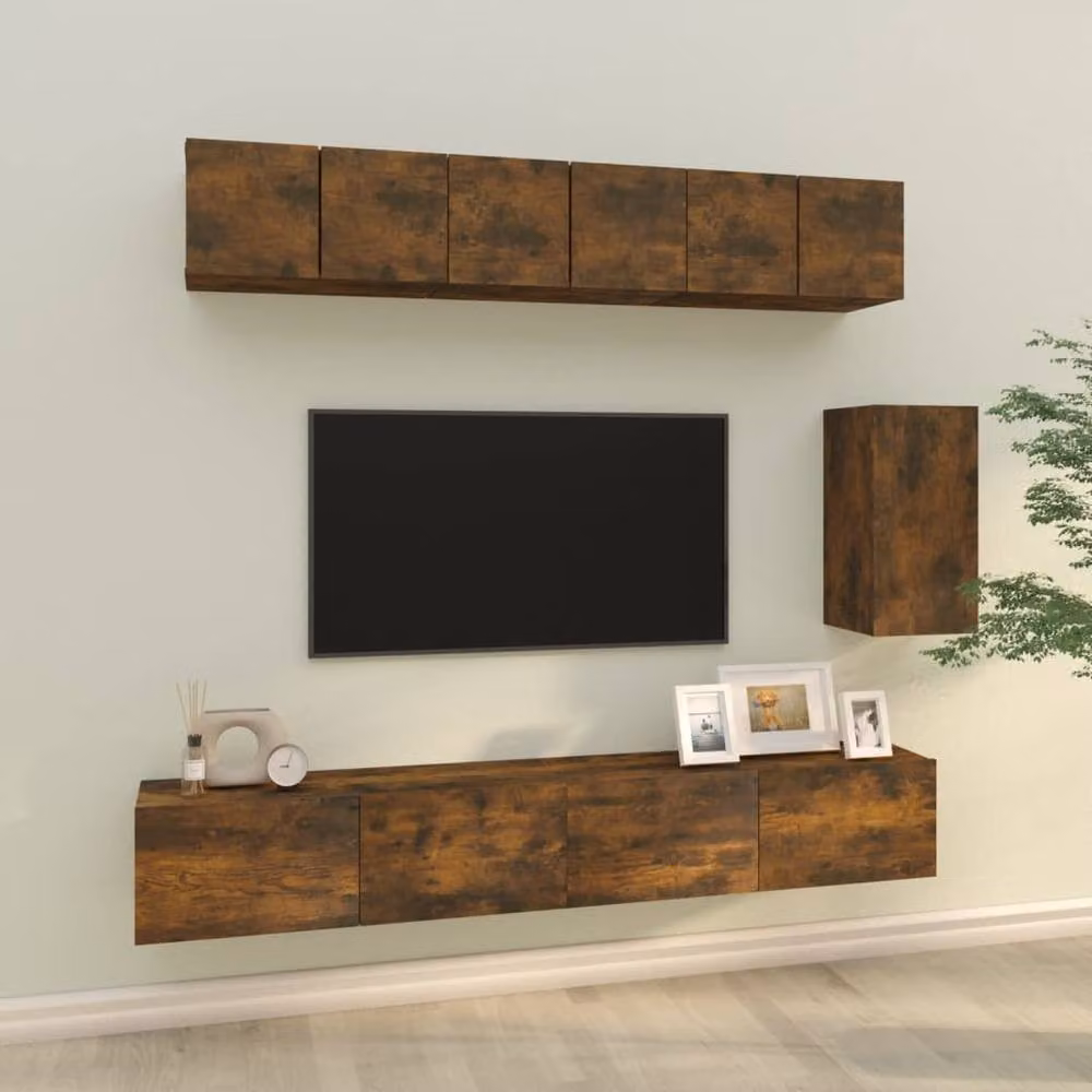 Berkfield Home Classic 6 Piece TV Cabinet Set in Smoked Oak and Brown Engineered Wood – 2