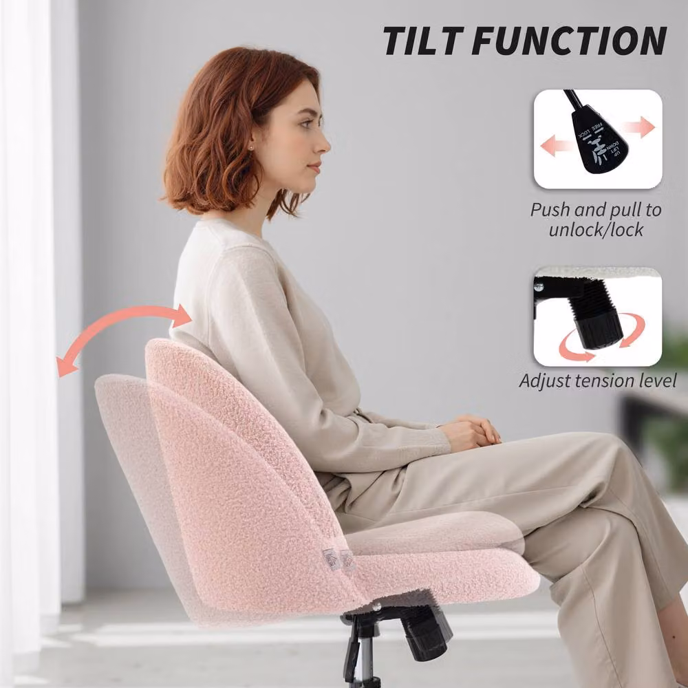 Rolipo Teddy Fleece Swivel Task Chair in Pink – 3