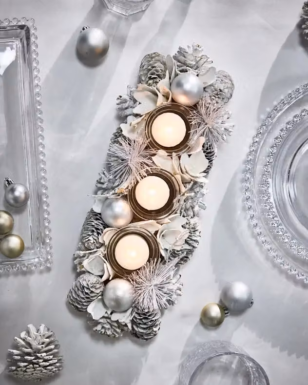 Dibor White and Silver Christmas Centrepiece Tealight Holder, 36 cm – 2