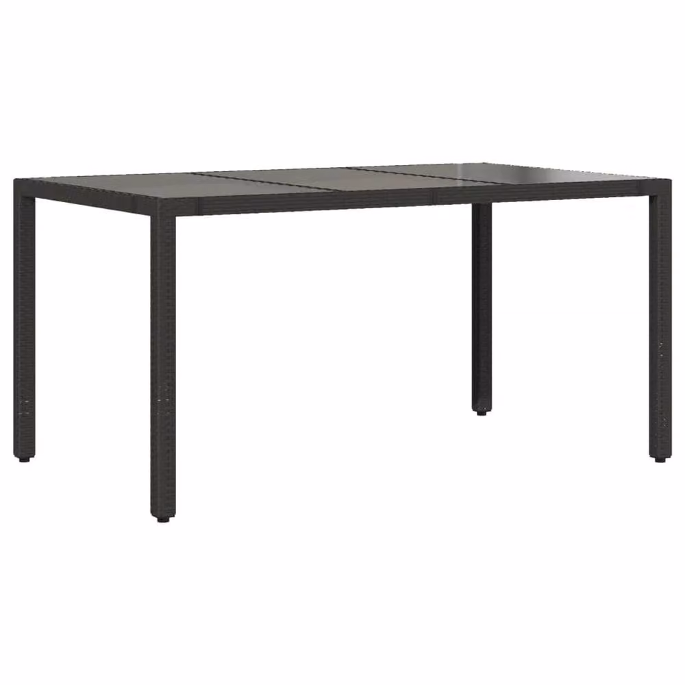 Berkfield Home Black Poly Rattan Garden Table with Glass Top, W: 150 cm, D: 90 cm, H: 75 cm – 3