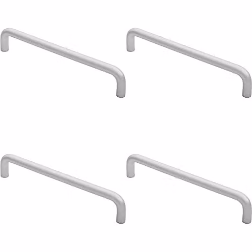Loops 4 Pack Rounded D Shaped Bar Handles in Brushed Silver Aluminium, 300 mm