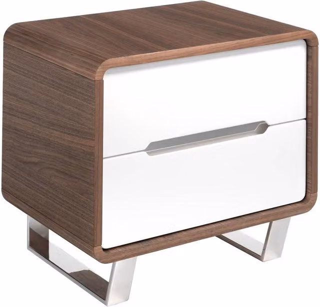 Angel Cerda Walnut Veneer Bedside Table in Brown and White with Soft-Close Drawers – 1