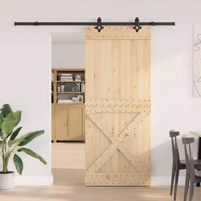 Berkfield Home Modern Sliding Door with Hardware Set in Brown Solid Wood, W: 95 cm, H: 210 cm – 1