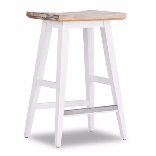 Statement Furniture Florence White Acacia Hardwood Bar Stool with Square Seat, W43 x D33 x H65 cm – 1
