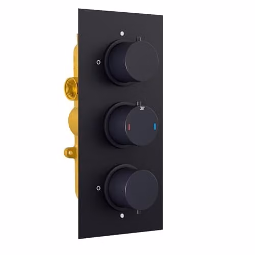 Nes Home Lily 3 Dial 2 Outlet Round Concealed Thermostatic Shower Valve in Matt Black – 1