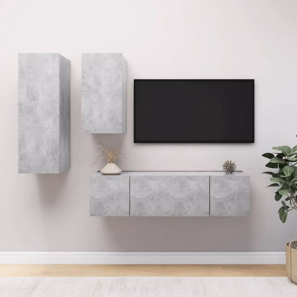 Berkfield Home 4 Piece Modern Wall Mounted TV Cabinet Set in Matt Concrete Grey MDF – 2