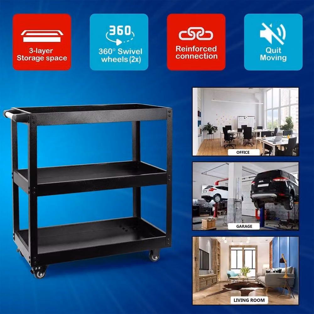 EONLION Heavy Duty Metal Garage Tool Storage Trolley, Black – 4