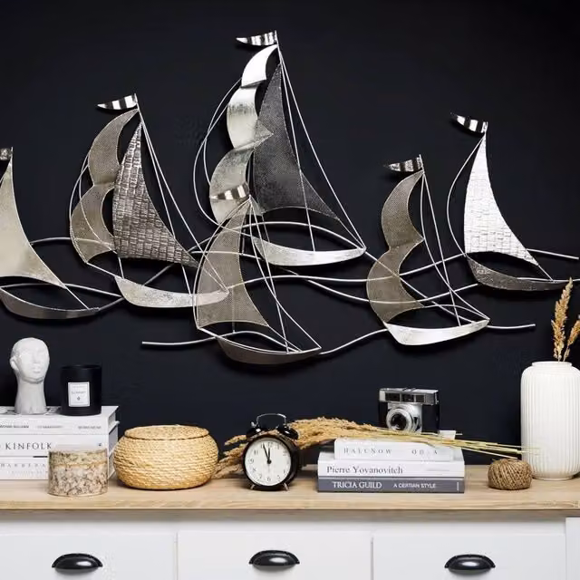Wyld and Coco Silver Boats 3D Metal Nautical Wall Art