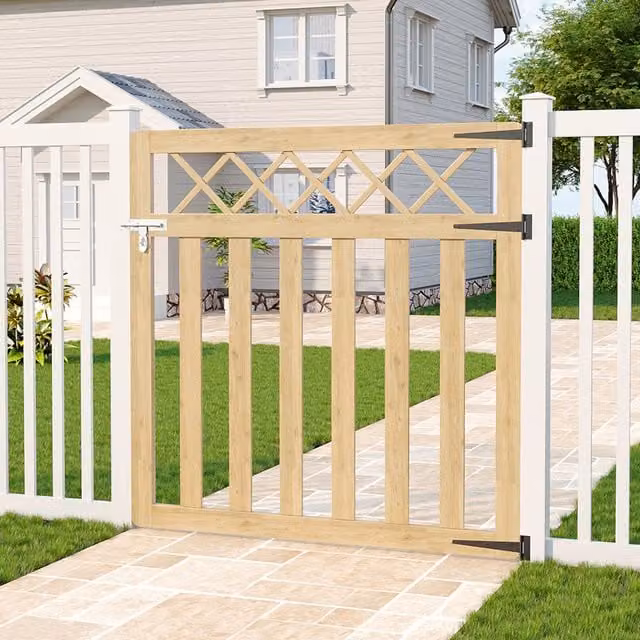 Darphe Wooden Garden Gate with Top Trellis in Yellow, Height: 120 cm