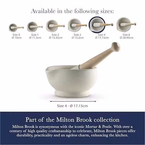 Milton Brook White Ceramic Mortar and Pestle Set with Ergonomic Grip, Diameter: 17 cm – 7