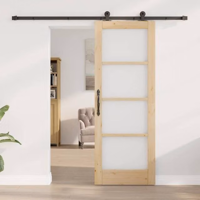 Berkfield Home Orkdal Sliding Door with Hardware Set in Beige, W: 73.5 cm, H: 198.5 cm