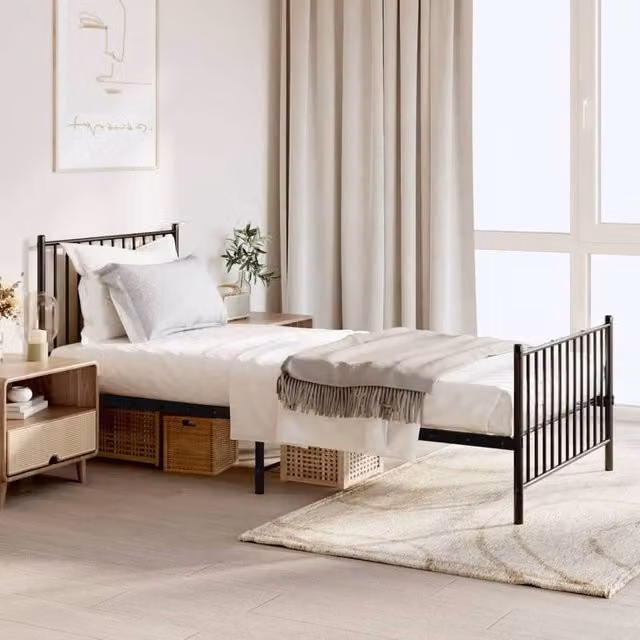 Berkfield Home Metal Bed Frame with Headboard and Footboard, Black, W/D/H: 90 x 200 cm – 1