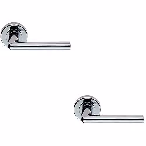 Loops Pair of Rounded Straight Bar Door Handles with Concealed Fix Round Rose in Polished Chrome
